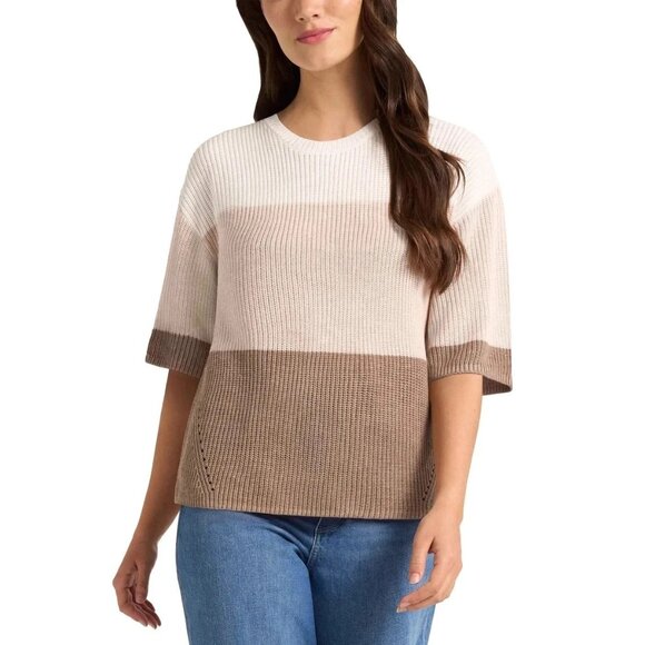 NEW Matty M Women's XXL Colorblock Polyester Knit Sweater Crewneck Half Sleeve - Picture 1 of 8